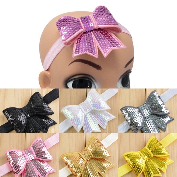 10 + 2FREE Sparkly Sequins Bow Headbands for Baby/Toddlers/Girls - Picture 2 of 16